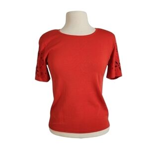 Escada Red Virgin Wool & Silk Cutout Sleeve Knit Top